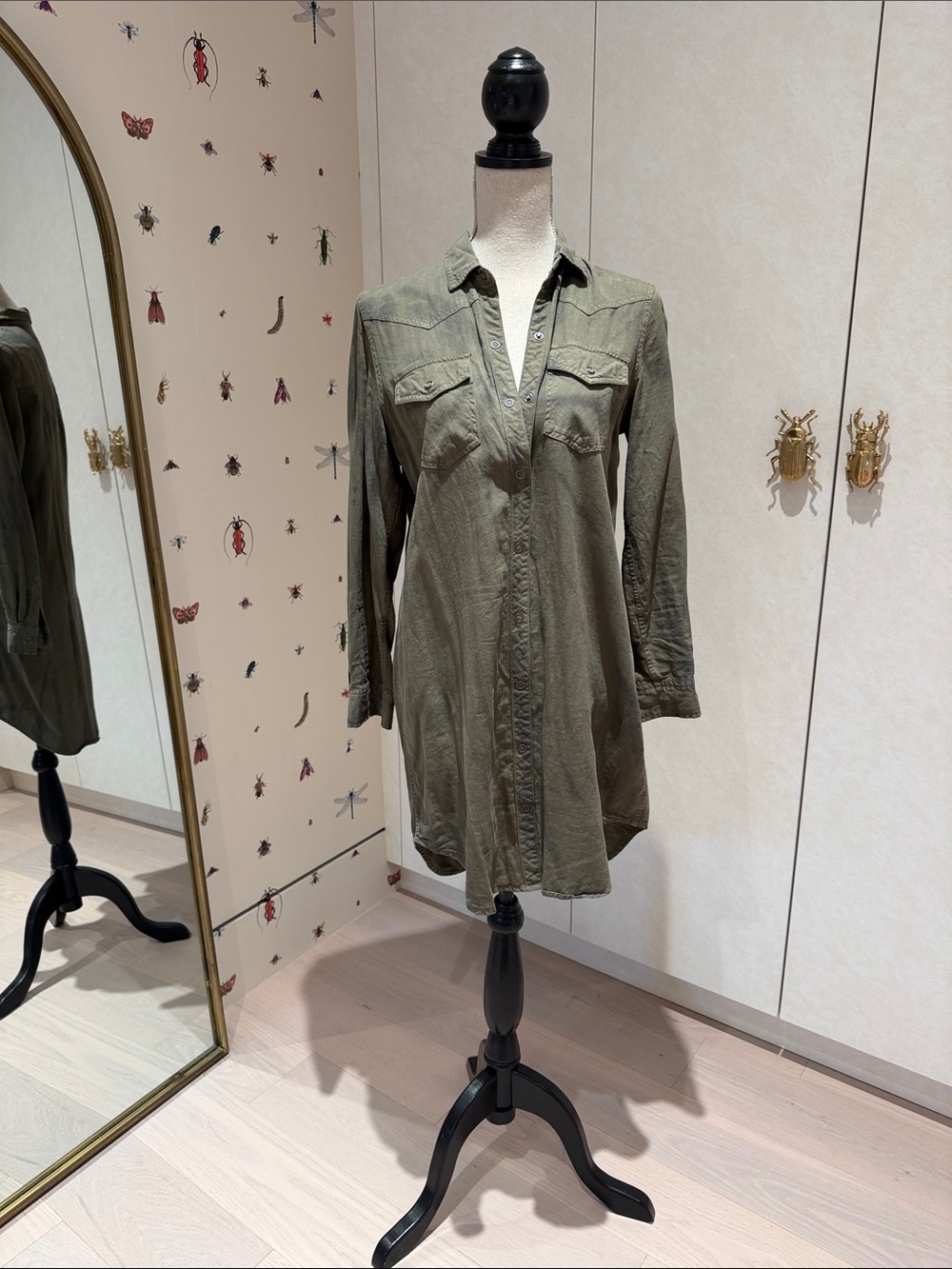 Rails Olive Green Long Sleeve Shirt Dress